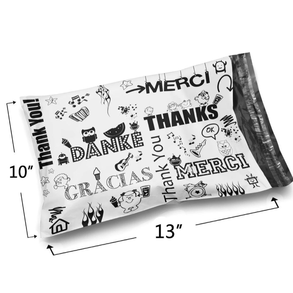 8/$20 Thank You Polymailers 10x13 Poly Mailer Bags Self Sealing Multi Language - Picture 3 of 3